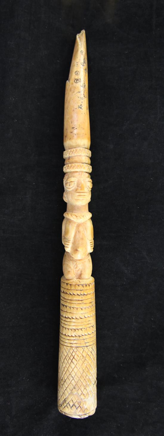 A Yoruba ivory divination tapper and rattle Iroke Ifa, late 19th / early 20th century, 14.5in.